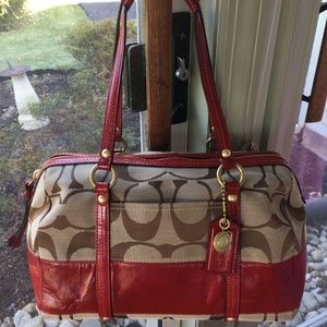 COACH Signature Khaki & Red Satchel Bag 0826-12430